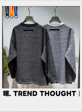 呡. TREND THOUGHT丨YZZM 条纹磨破做旧短袖T恤