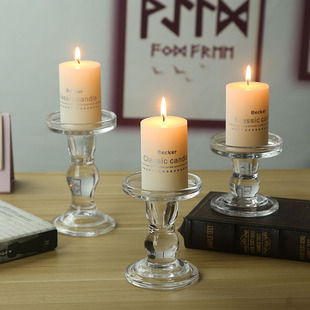 北欧罗马柱玻璃烛台法式复古摆件浪漫烛光晚餐蜡烛装饰品拍照道具