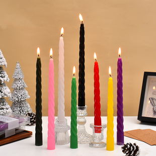 欧式新款彩色螺纹蜡烛生日长杆网红浪漫婚礼无烟螺旋多色法式腊烛