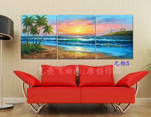 欧式风海浪三联办公室纯手绘油画