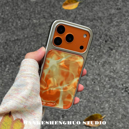 韩系ins夏天橙色水波纹苹果17手机壳适用iPhone17promax简约新款16pro小众情侣超火15超好看独特14全包保护套