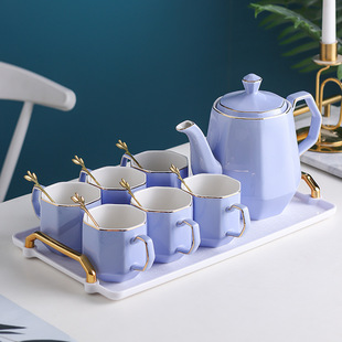 家用喝水杯茶杯客厅水壶杯子陶瓷茶具套杯带 北欧轻奢水具套装