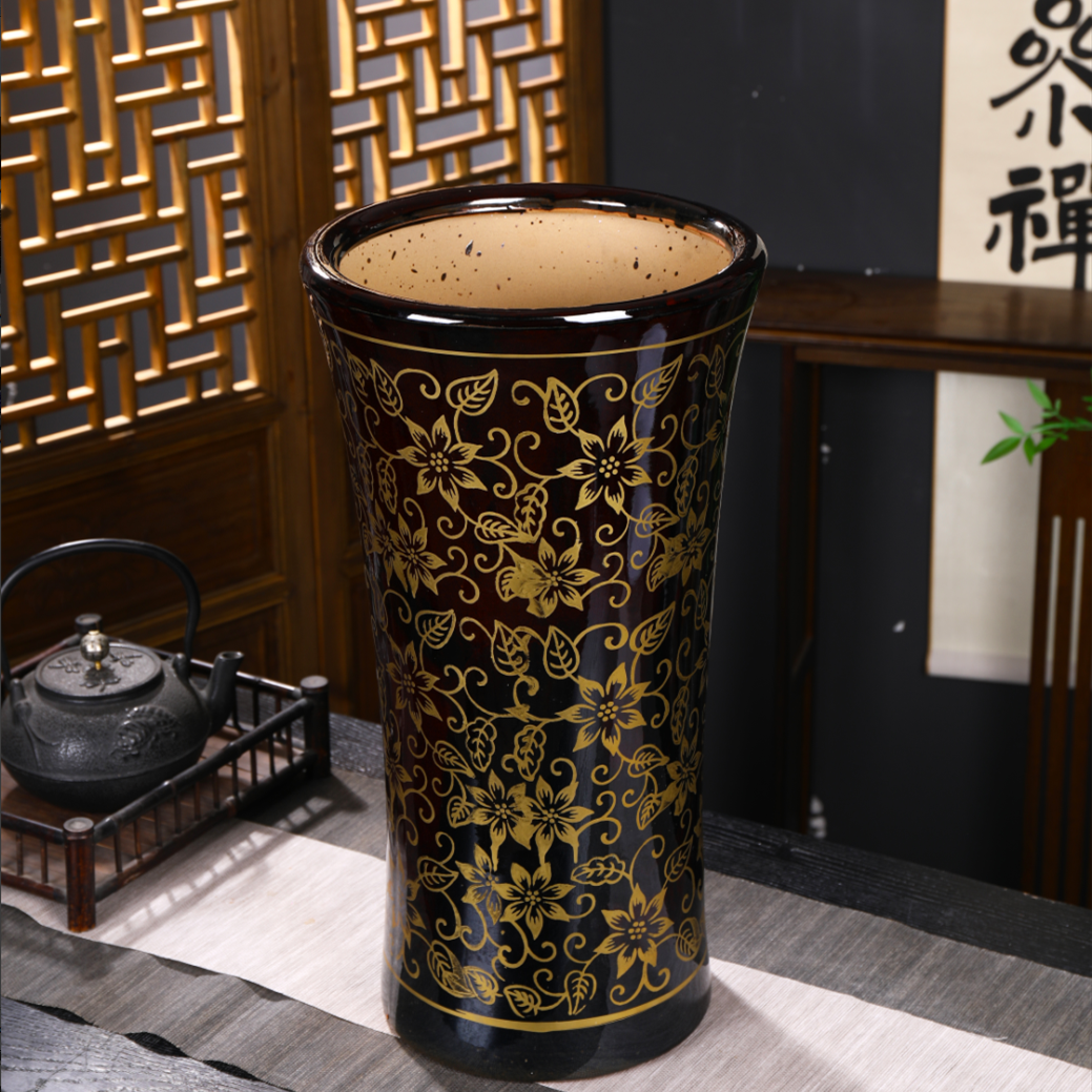 家用落地大码大号高筒高盆深盆加高加深陶土陶瓷中式栽树盆发财树,家居饰品,花盆,淘宝优惠券,粉丝福利购,淘宝优惠卷