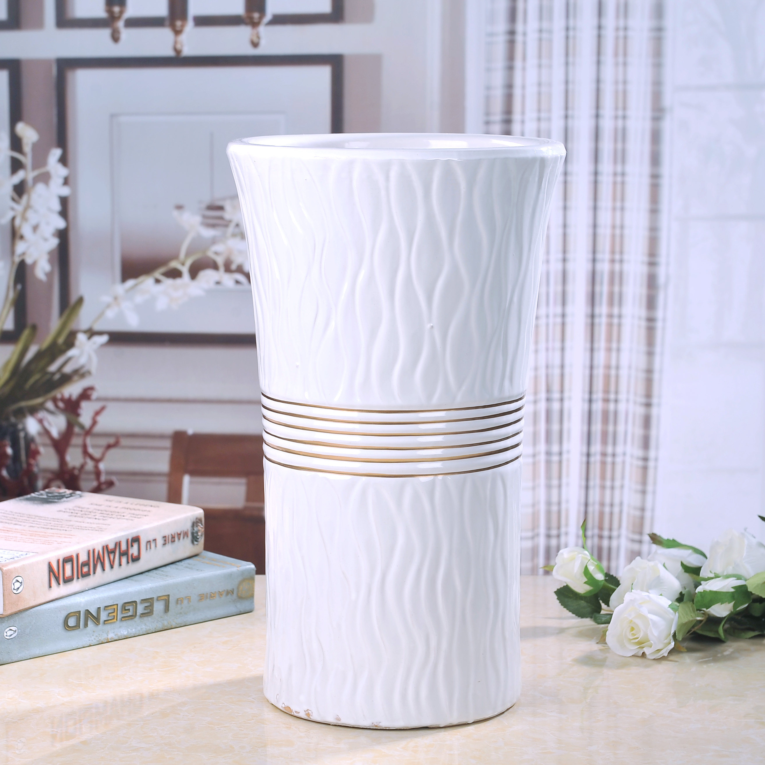 大号陶瓷花盆细腰纯白色花盆种树陶瓷长筒别墅高款户外庭院北欧式,家居饰品,花盆,淘宝优惠券,粉丝福利购,淘宝优惠卷