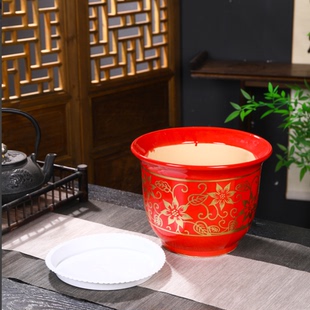 家用落地大号客厅陶瓷多肉大号矮胖宽口大口径栽树花盆种树果树盆