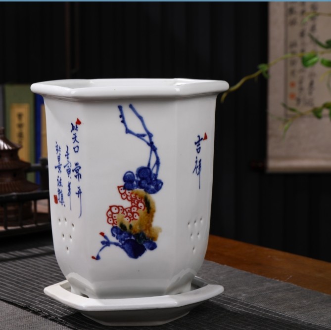 景德镇手绘陶瓷青花兰花25厘米兰草控根盆细高大码大口径加厚透气,家居饰品,花盆,淘宝优惠券,粉丝福利购,淘宝优惠卷