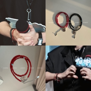 易烊千玺惊蛰无声路演同款手链复古做旧双层转运红手串男女通用