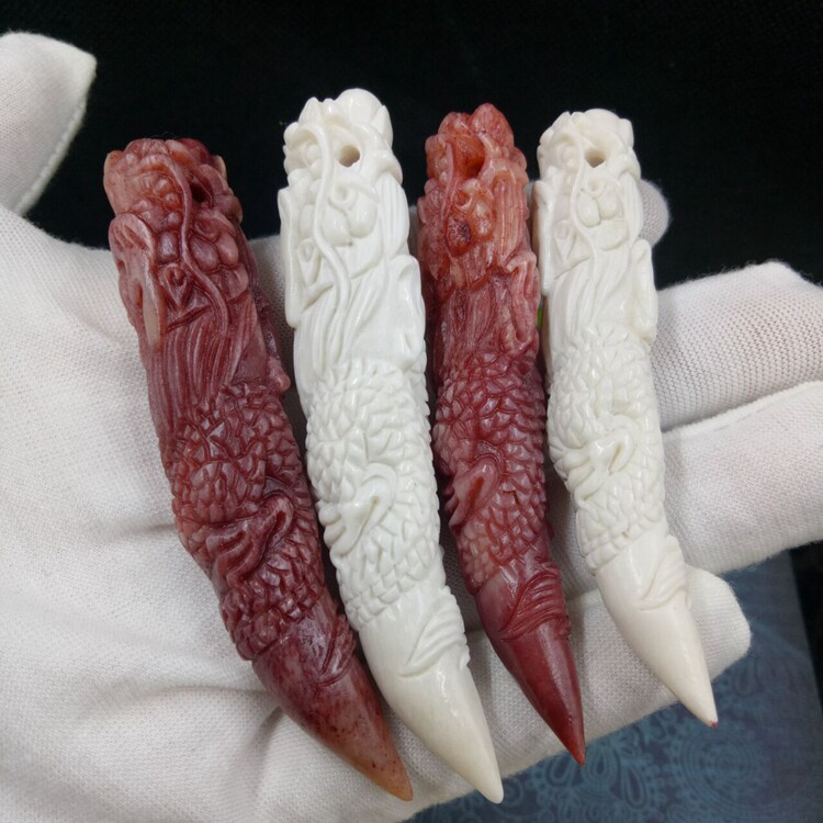 天然鹿骨雕刻降龙杵 骆驼骨精雕龙牙吊坠