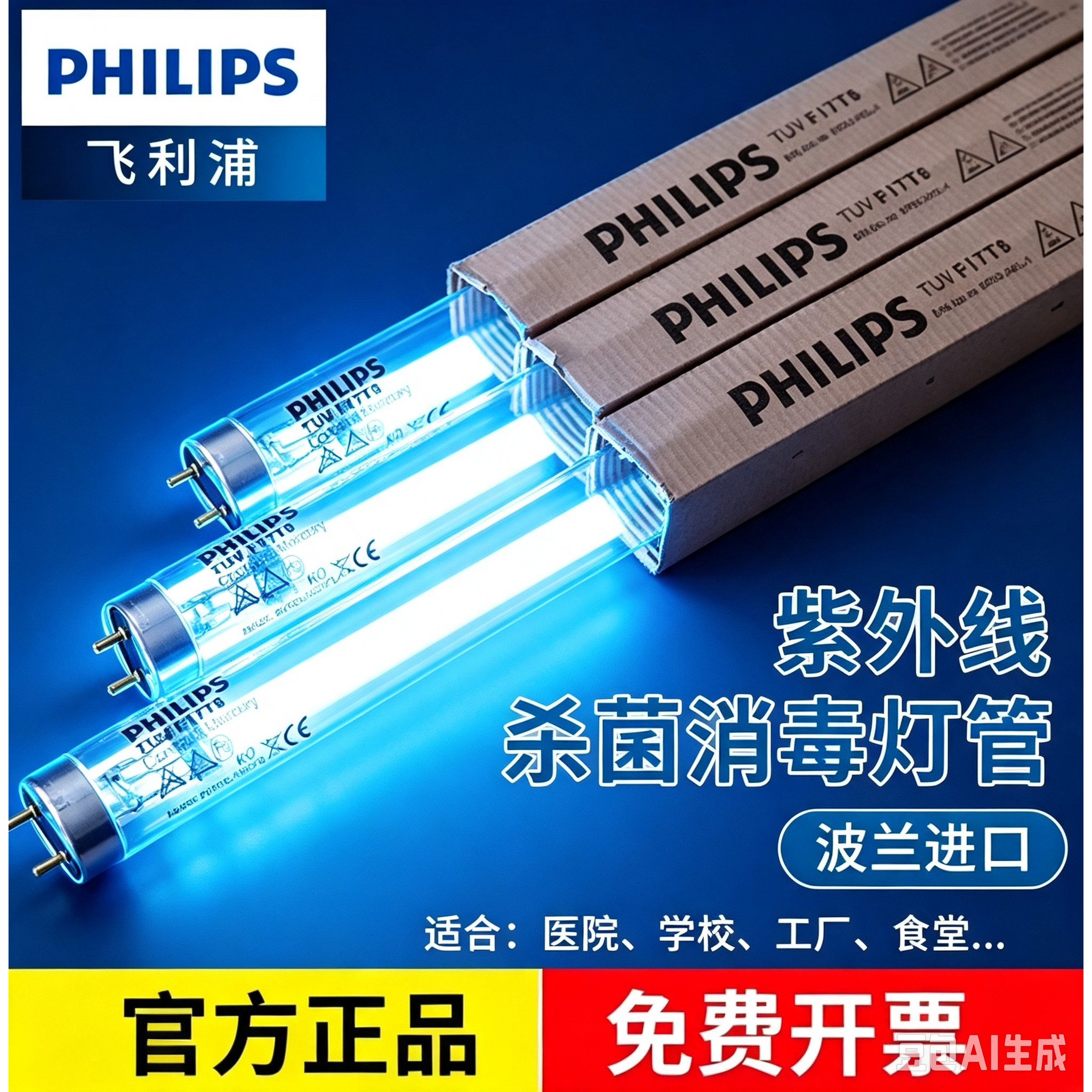 飞利浦UVC紫外线杀菌车灯管TUV 4W8W30W36W55W75W消毒柜254nm灯管