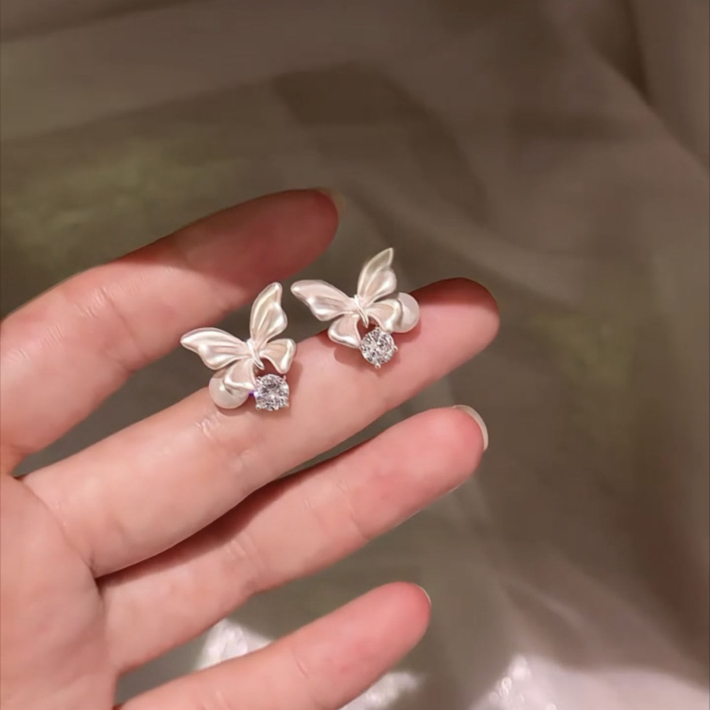 韩系超仙蝴蝶珍珠耳钉女