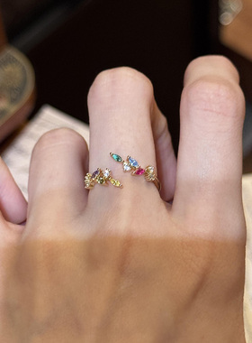 多巴胺彩色锆石麦穗戒指轻奢小众