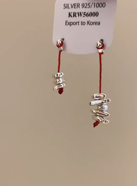 新中式不对称红绳碎银子耳钉女