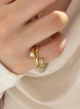 双头水滴钻三层一体金色尾戒女