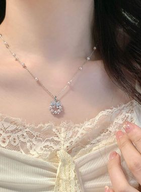 甜妹珍珠蝴蝶结花环项链耳钉