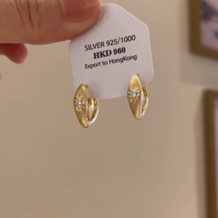 高级感金色芒星点钻耳扣女轻奢小众设计简约气质百搭耳环耳饰新款