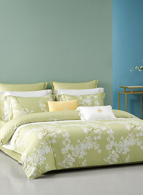 梦洁家纺00558杏如雪2022新款全棉纯棉印花四件套专柜正品床品