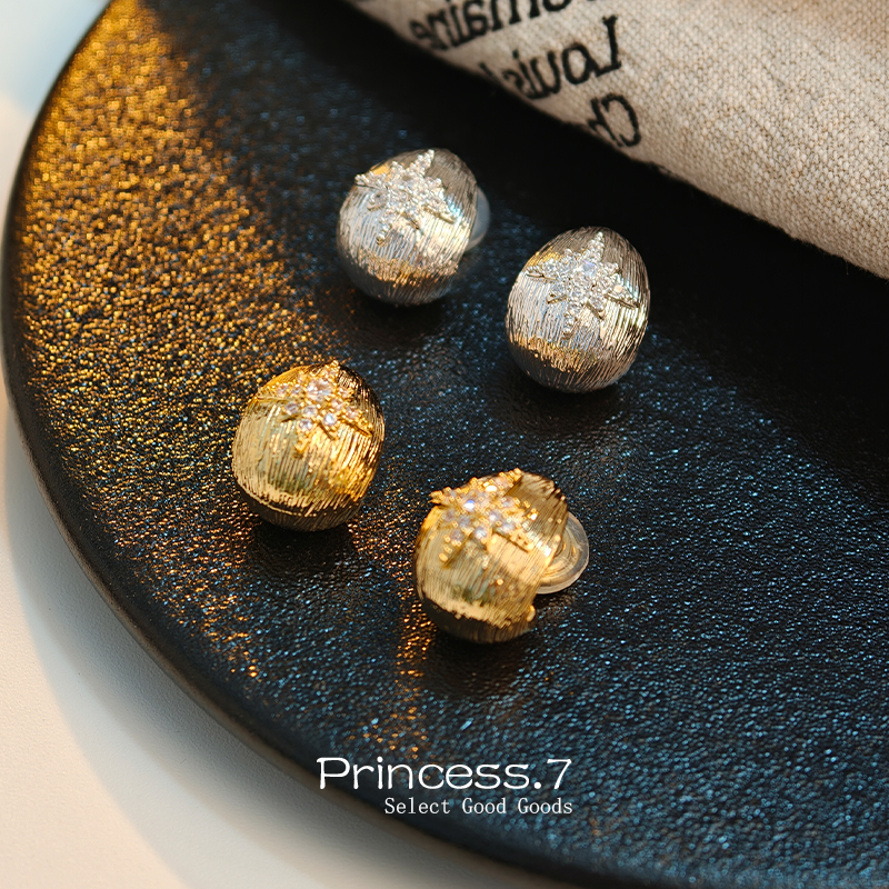 轻奢拉丝锆石六芒星球形耳夹