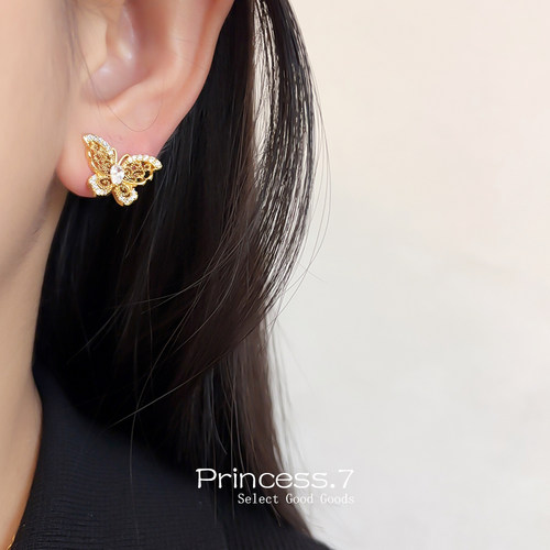 新中式蕾丝蝴蝶复古蚊香盘耳夹