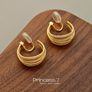 法式 轻奢多层C形耳夹无耳洞女小众设计高级感耳环蚊香盘无痛耳饰