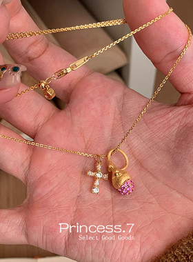 小清新爆款拉丝松果十字架项链