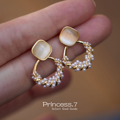 方糖猫眼石菱形珍珠麻花蚊香盘耳夹耳饰轻奢高级大气耳钉女独特潮