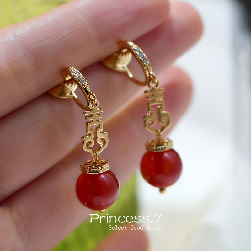 新年款中国风喜字红玛瑙耳环女蚊香盘耳夹无耳洞耳夹小众设计耳饰,饰品/流行首饰/时尚饰品新,耳夹,淘宝优惠券,粉丝福利购,淘宝优惠卷