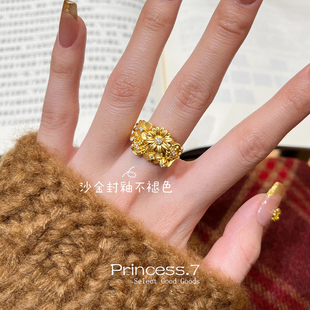 金店同款繁花锦簇戒指女2025新款镶嵌锆石素圈戒指轻奢花团锦簇