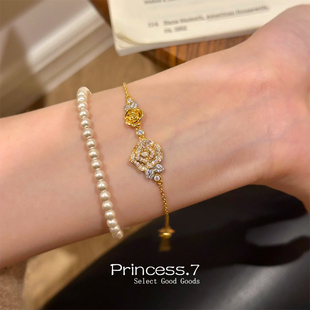 法式复古双生玫瑰花手链女轻奢高级感气质手串小众设计感Rose手饰