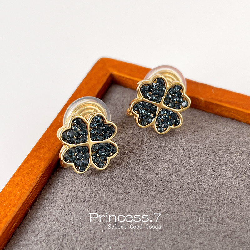 无耳洞小巧水钻四叶草耳环