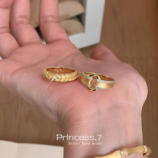 穗穗平安中古拉丝麦穗戒指女复古高级感精致镶钻食指开口戒叠戴环