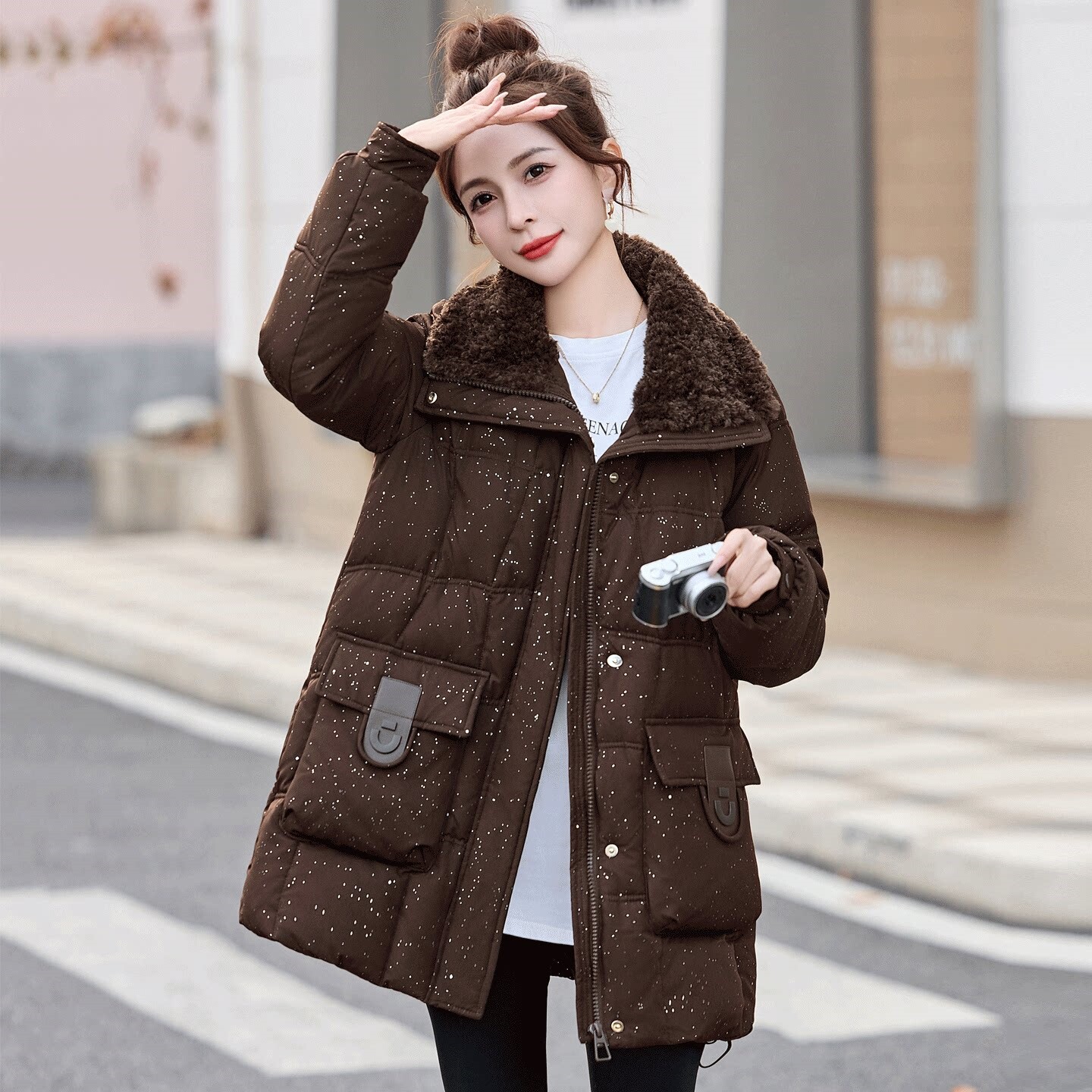 羽绒服女中长款2026新款羊羔毛绒大翻领加厚冬装40岁洋气显瘦外套
