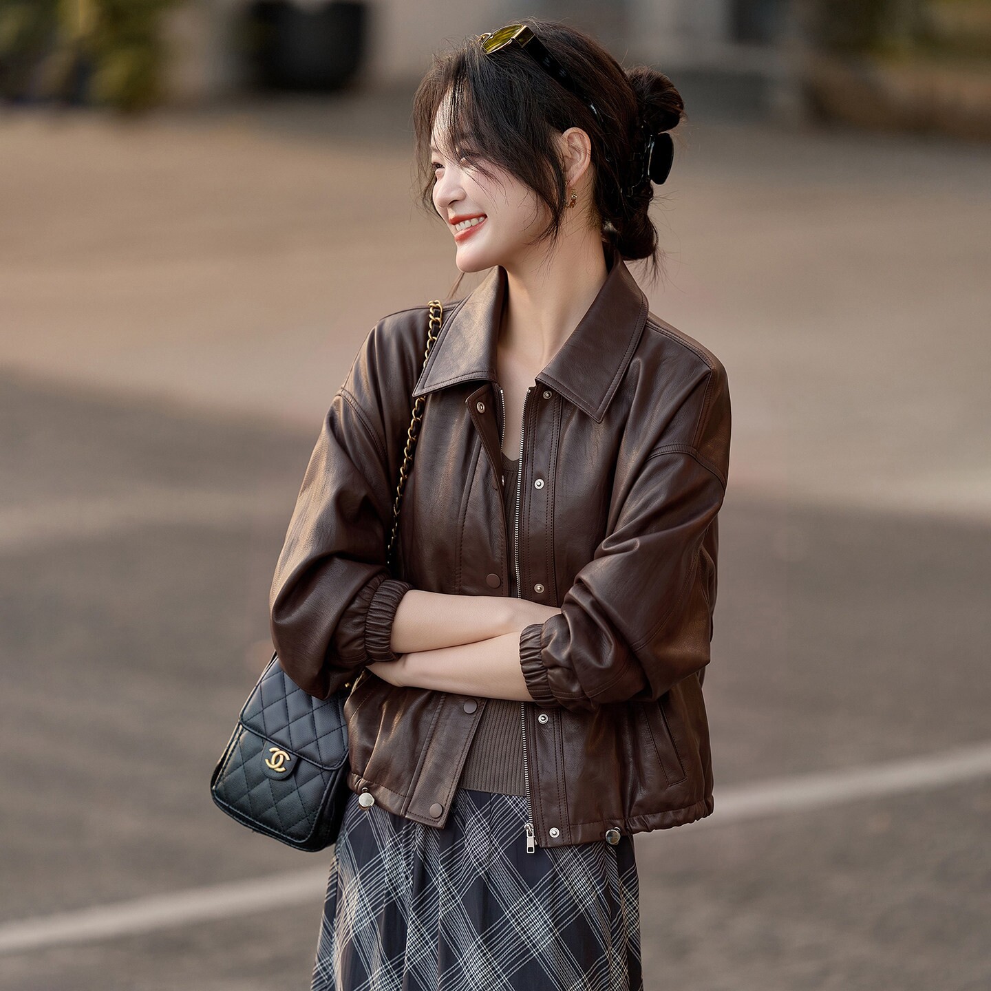 小个子机车皮夹克女2026年春秋新款修身显瘦复古气质翻领皮衣外套