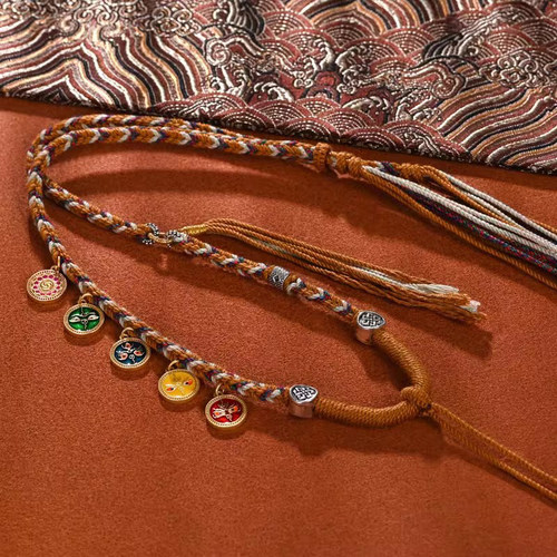 高档手工编织藏式五路财神吊坠绳