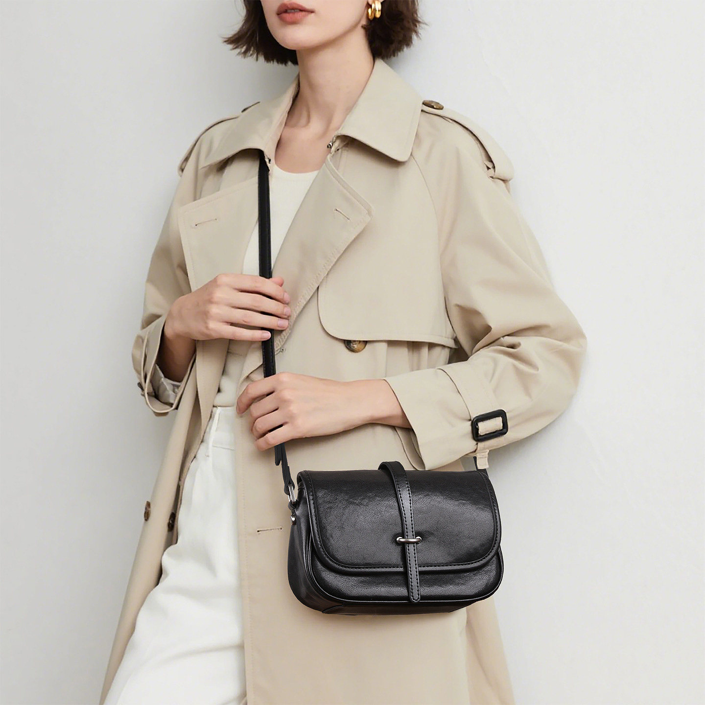 包包女斜挎包简约百搭大气植鞣牛皮单肩小方包通勤小型真皮女包