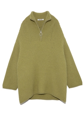 清现货SNIDEL气质拉链高领落肩罗纹针织衫SWNT194208