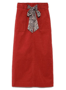 日本Lily Brown秋冬款丝巾系带高腰修身包臀开叉半身裙LWFS194157