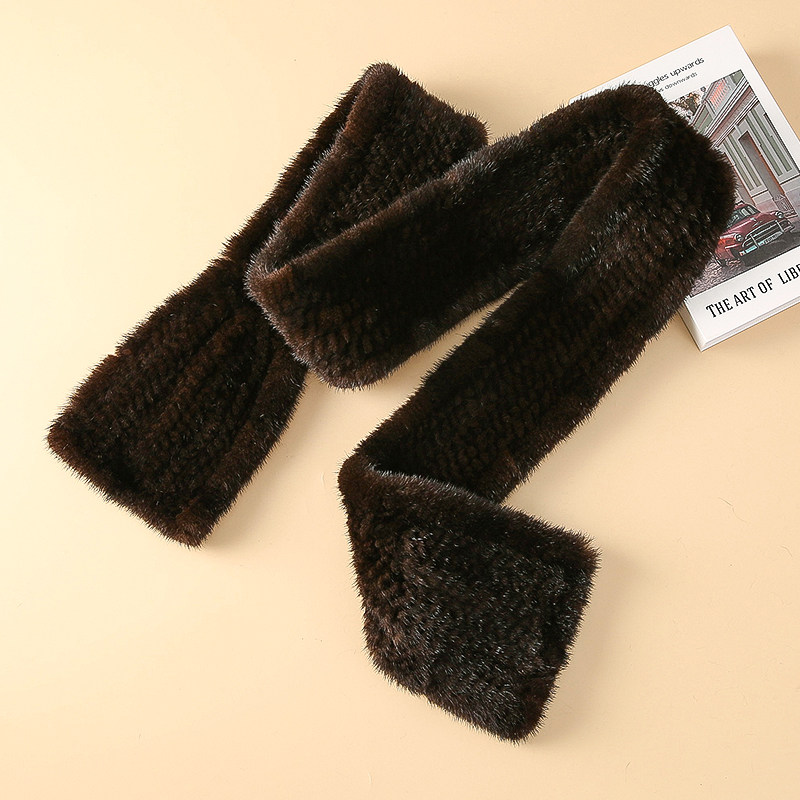 韩版百搭秋冬季水貂毛长款新品皮草围巾男编织双面围脖真毛领子女