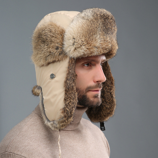 兔毛雷锋帽男女冬季加厚保暖护耳防寒户外东北真皮草帽子滑雪帽棉