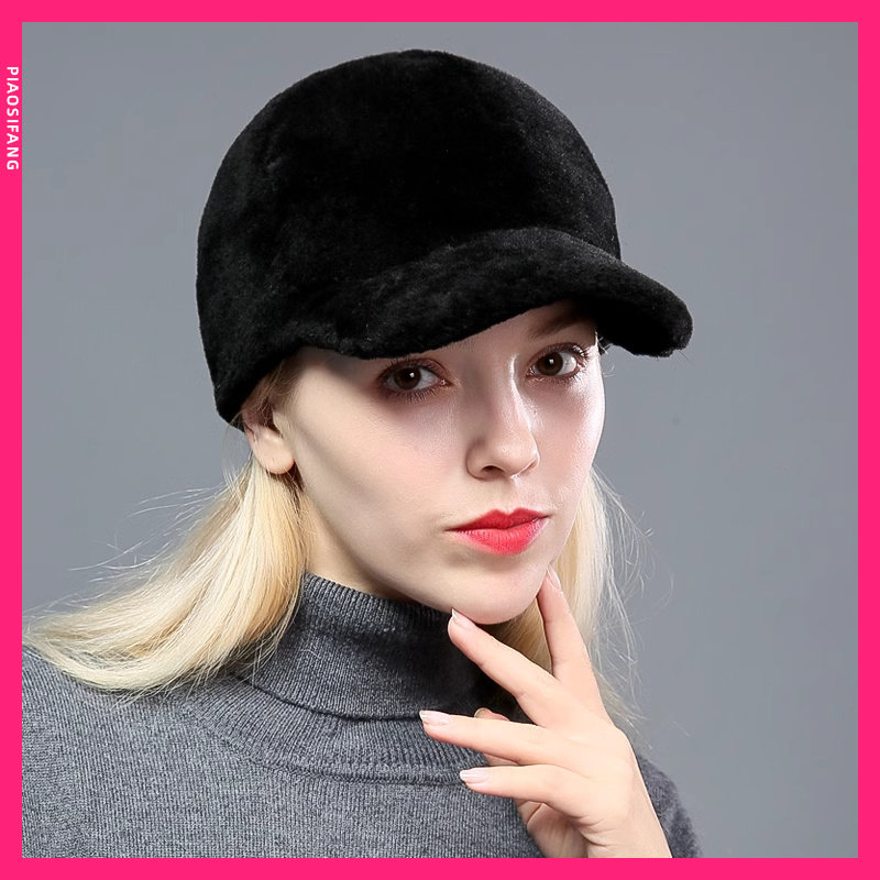 羊剪绒帽子女冬季韩版新款皮草帽子百搭加厚保暖学生鸭舌帽棒球帽