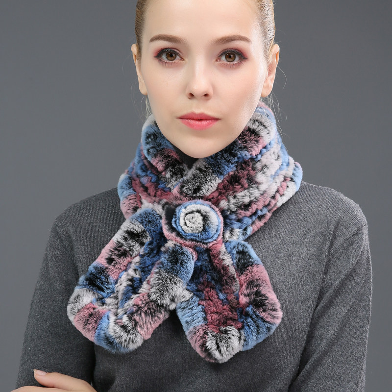 獭兔毛围巾女士冬季韩版百搭皮草围脖双面编织一朵花加厚保暖真毛