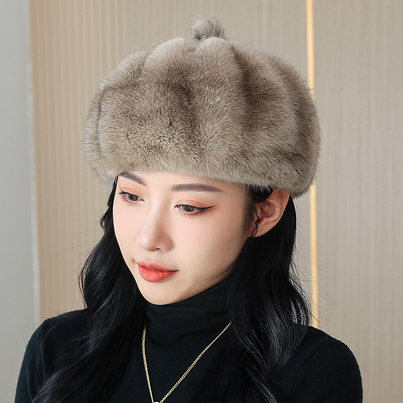 新款貂皮帽子女整貂水貂秋冬季貂毛真皮草南瓜贝雷礼帽时尚蓓蕾帽