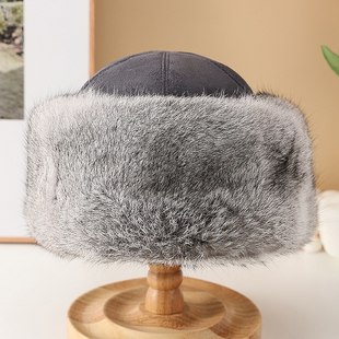 中老年人皮草帽子男秋冬季兔毛帽子加厚户外保暖东北帽老人爸爸帽