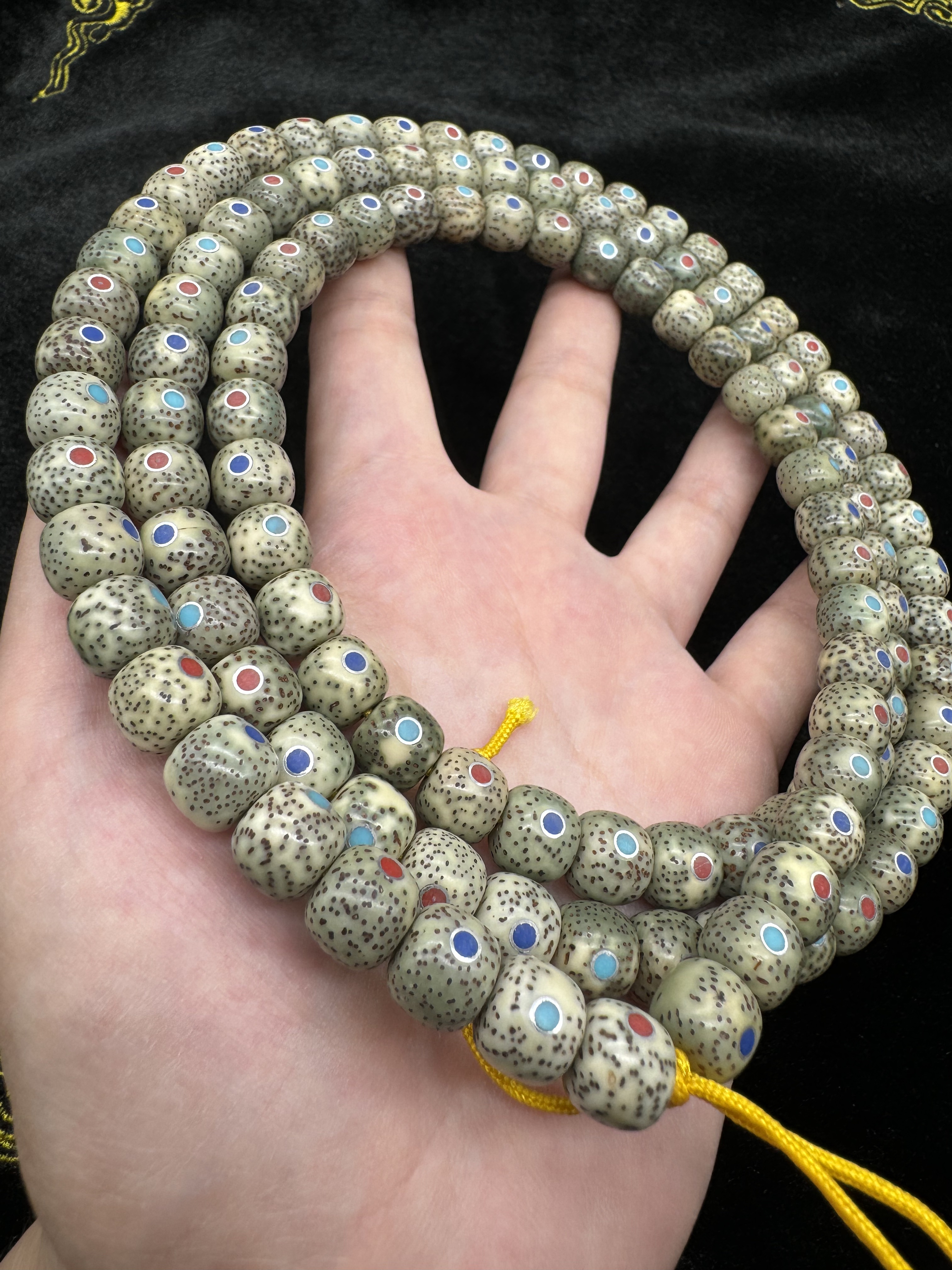 海南原生态星月9X10桶珠石玉料0脱脂镶嵌佛珠108颗手串项链