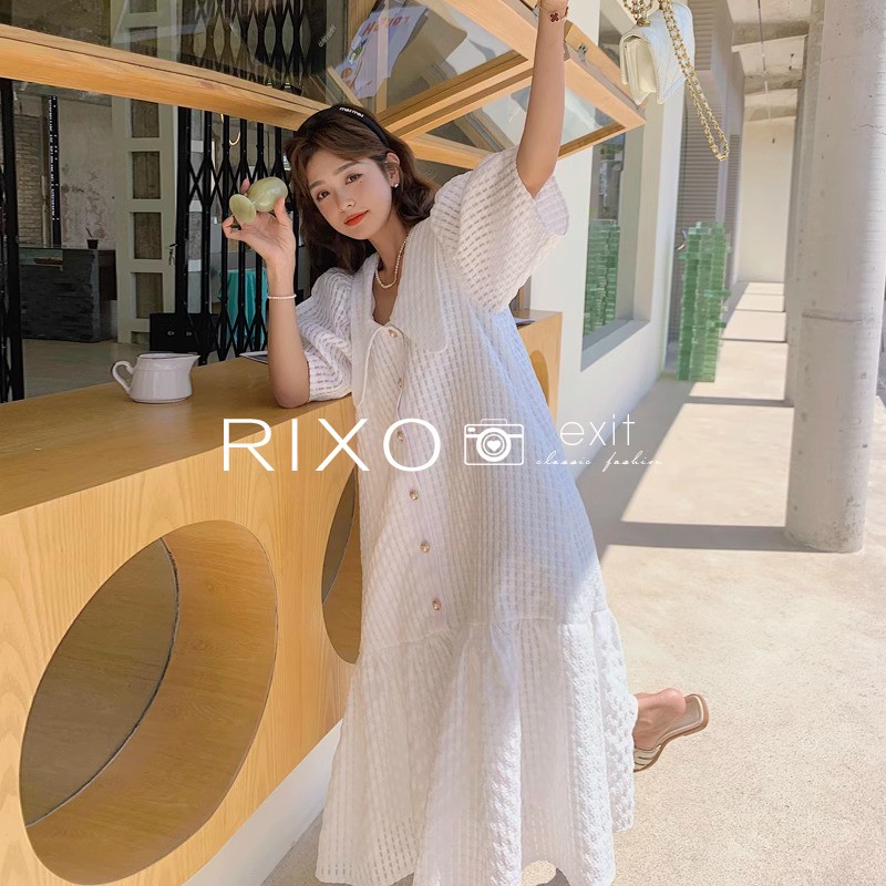 RIXO EXIT法式白色娃娃领连衣裙夏季新款宽松显瘦初恋甜美长裙子