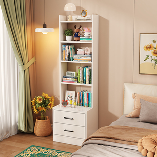 实木书架床边储物边柜落地置物架儿童书柜储物柜一体客厅收纳柜子