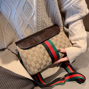 奢侈品大牌真皮包包女2024新款高级感帆布小方包单肩斜挎小包包潮