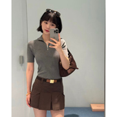 Bazaar 春夏半拉链立领短袖 针织衫 Trendy 女修身 显瘦气质百搭上衣