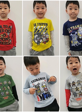 日单奥特曼人T恤 外贸男童秋季卡通超人迪迦欧布赛罗长袖打底衣