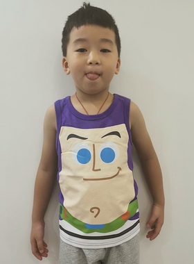 出口日单儿童T恤 外贸男童夏季玩具总动员巴斯光年卡通背心无袖衣