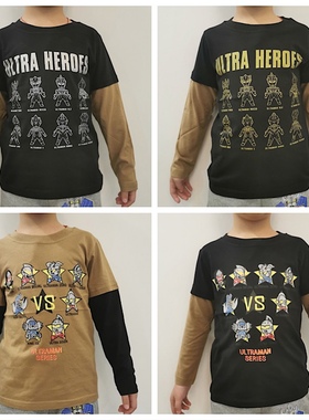 日单奥特曼人T恤 外贸男童秋季动漫超人迪迦欧布赛罗泽塔长袖上衣